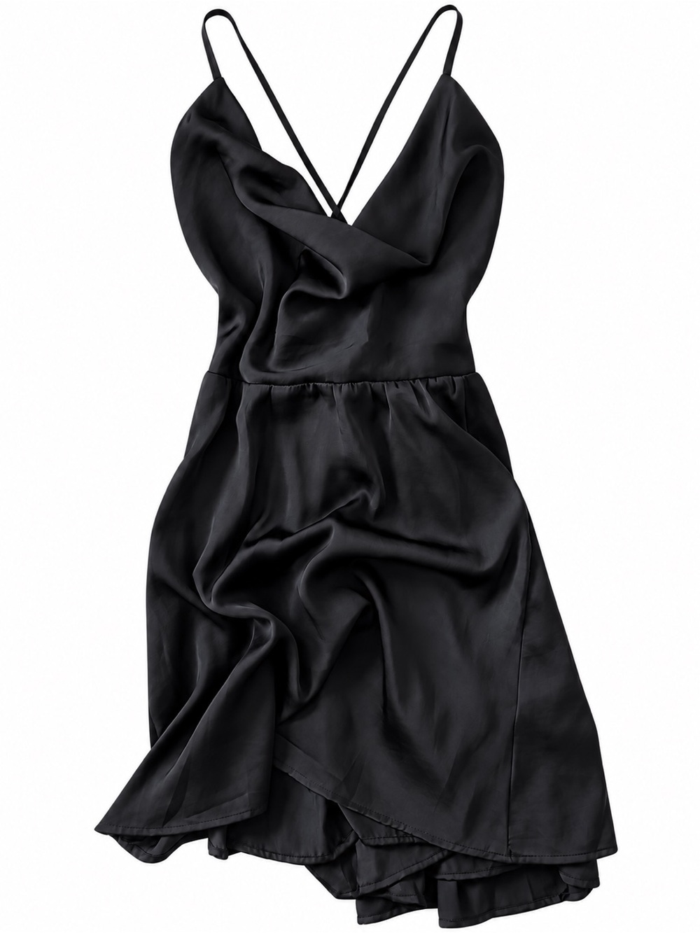 Intimately Free People Black Satin Slip Dress with Draped V-Neck